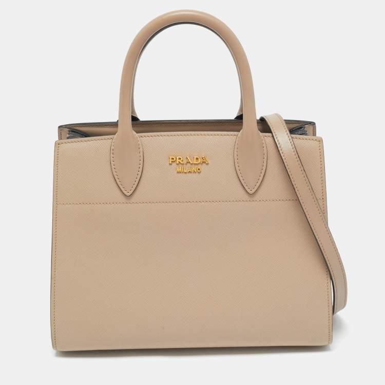 Pre Owned Prada Beige Saffiano Cuir Leather Bibliotheque Tote