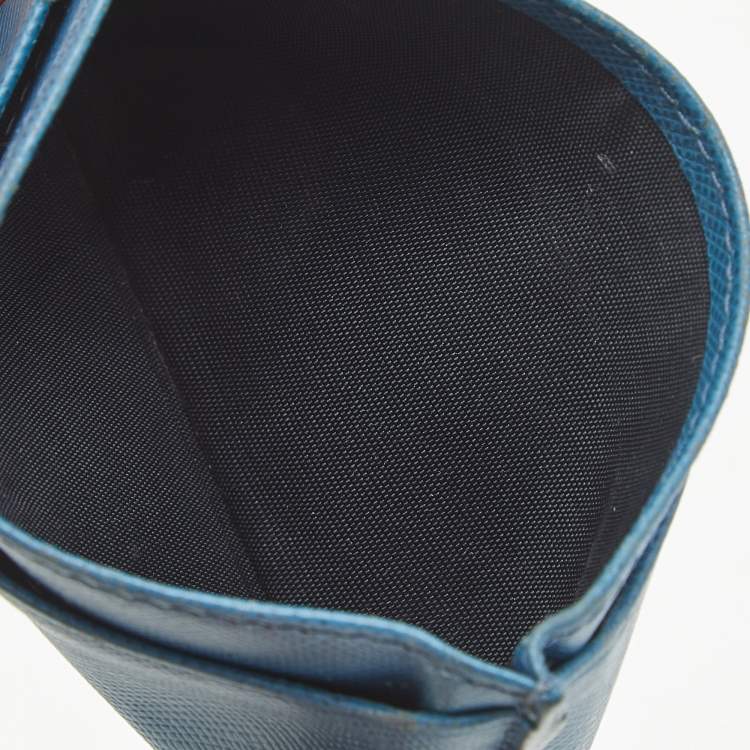 Pre Owned Prada Blue Saffiano Leather Logo Card Holder