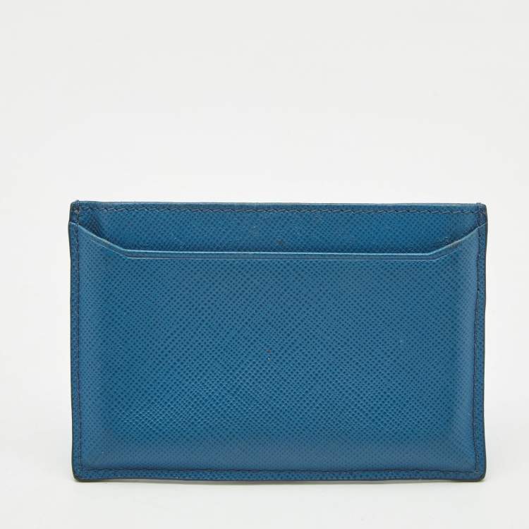 Pre Owned Prada Blue Saffiano Leather Logo Card Holder