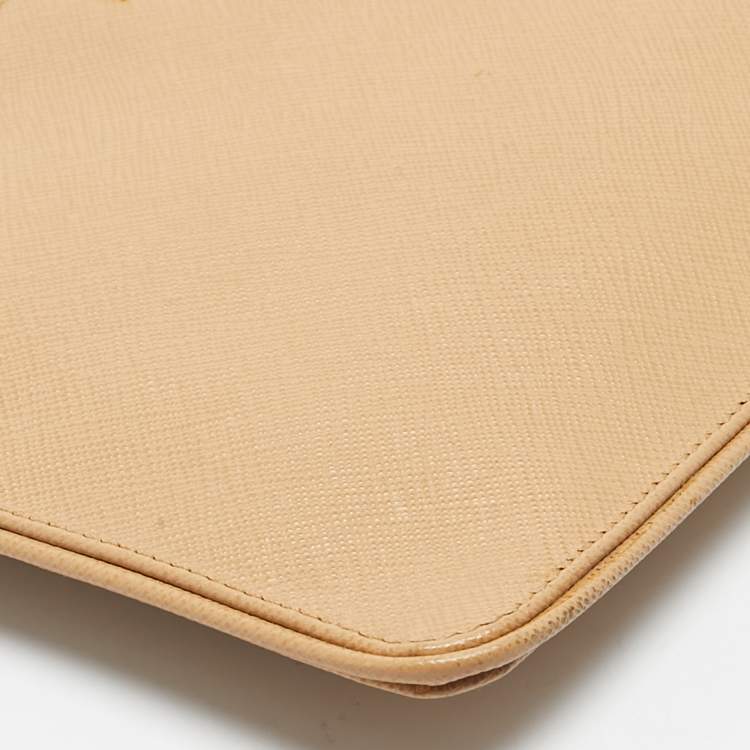 Pre Owned Prada Beige Saffiano Lux Leather Slim Pochette Bag