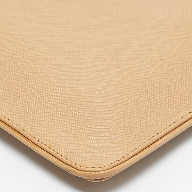 Pre Owned Prada Beige Saffiano Lux Leather Slim Pochette Bag