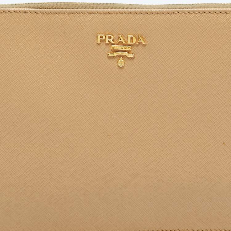 Pre Owned Prada Beige Saffiano Lux Leather Slim Pochette Bag