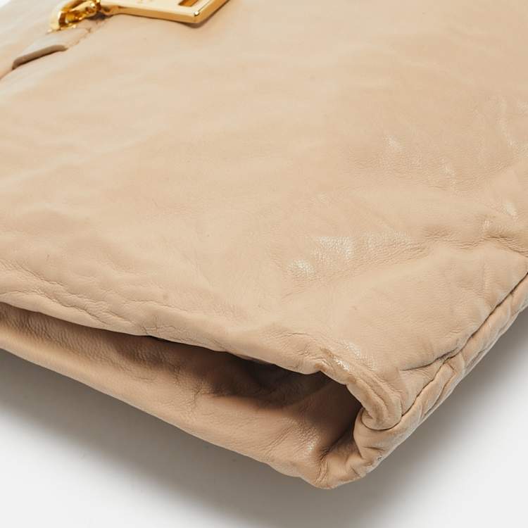 Pre Owned Prada Beige Leather Top Zip Clutch