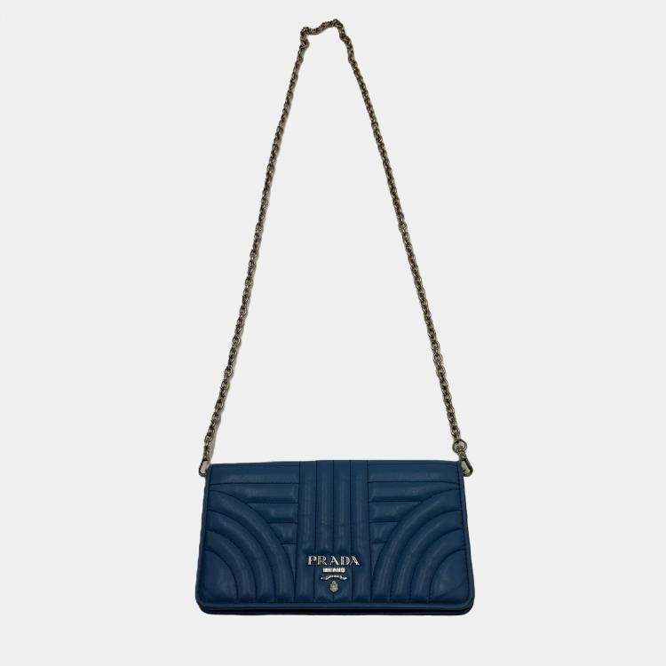 Pre Owned Prada Diagramme Blue Leather Shoulder Bag
