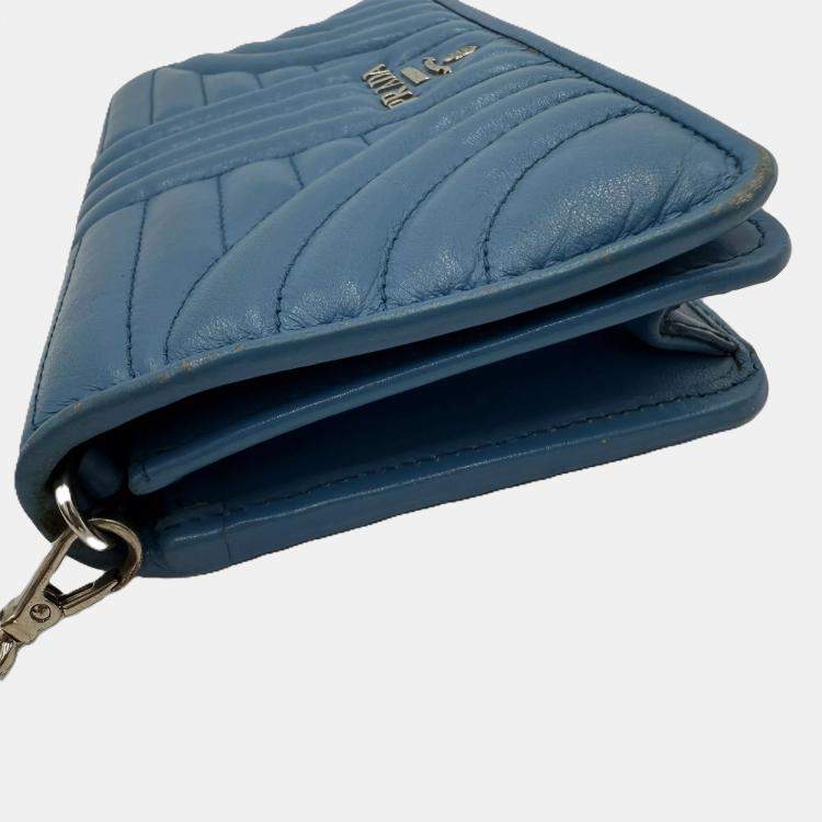 Pre Owned Prada Diagramme Blue Leather Shoulder Bag