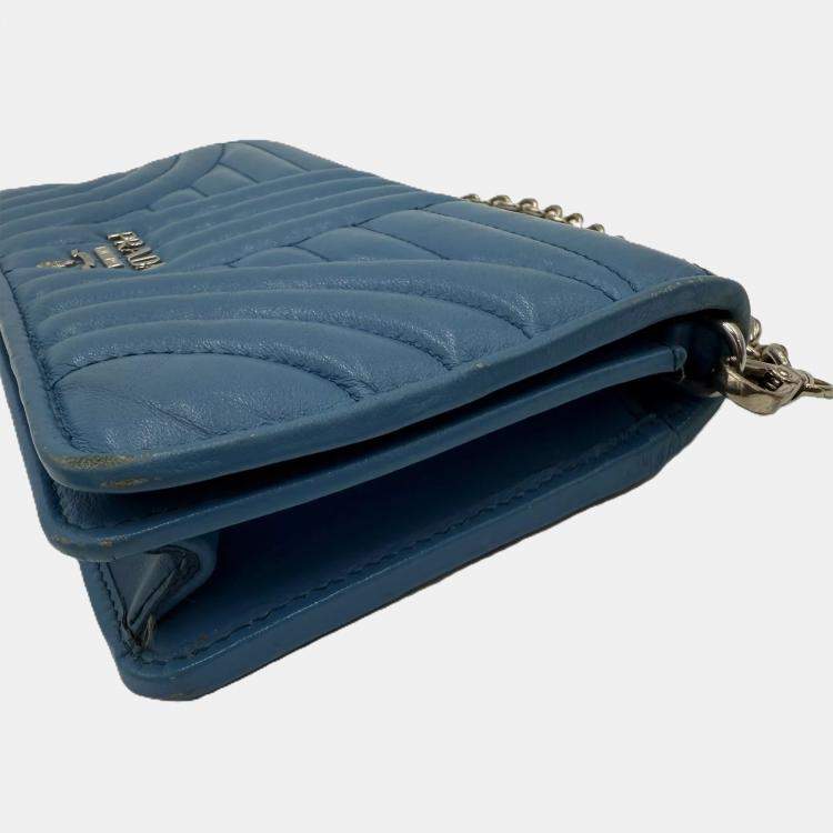 Pre Owned Prada Diagramme Blue Leather Shoulder Bag