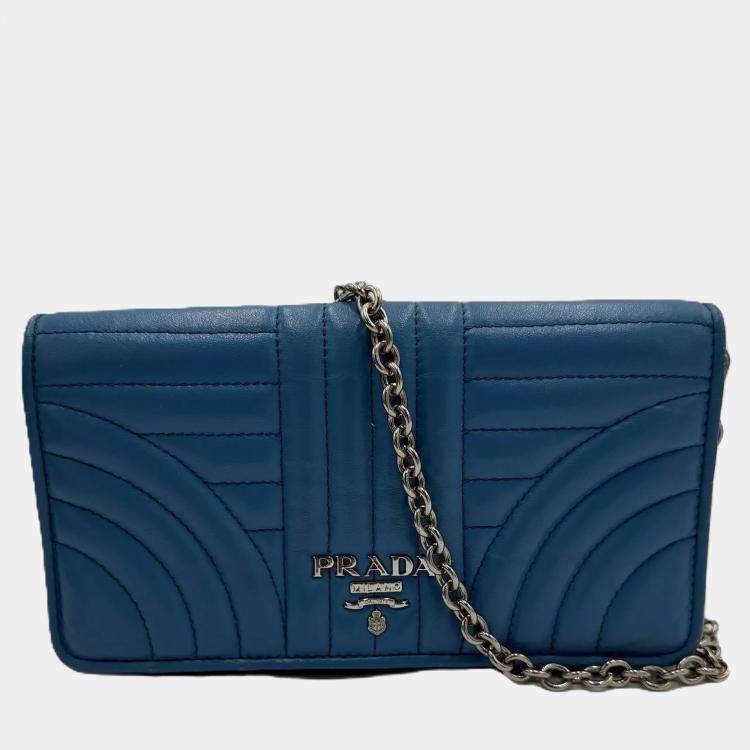 Pre Owned Prada Diagramme Blue Leather Shoulder Bag