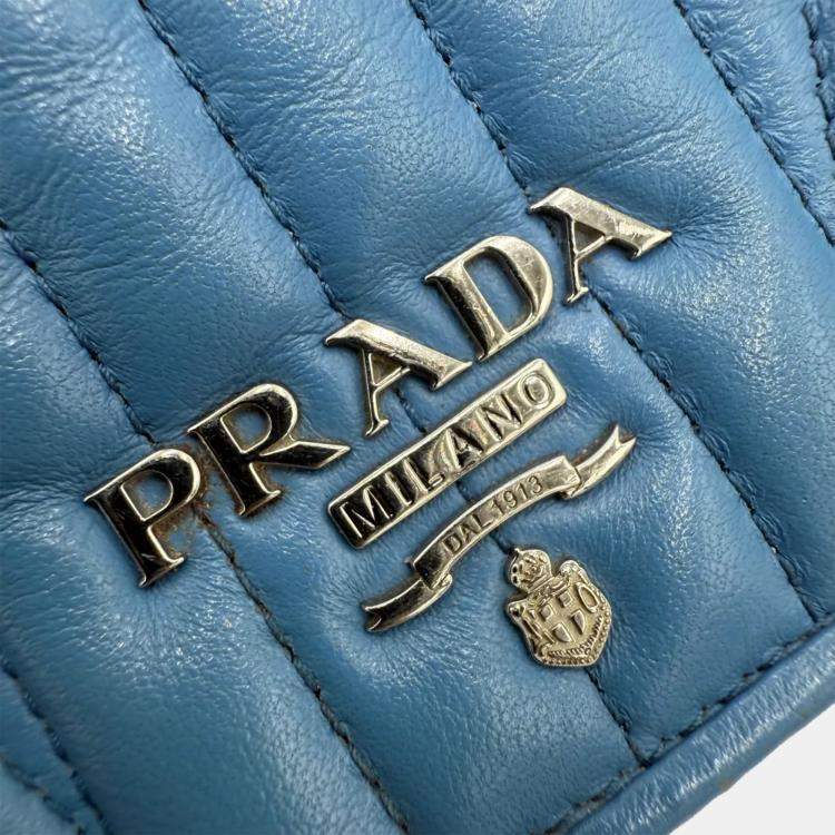 Pre Owned Prada Diagramme Blue Leather Shoulder Bag