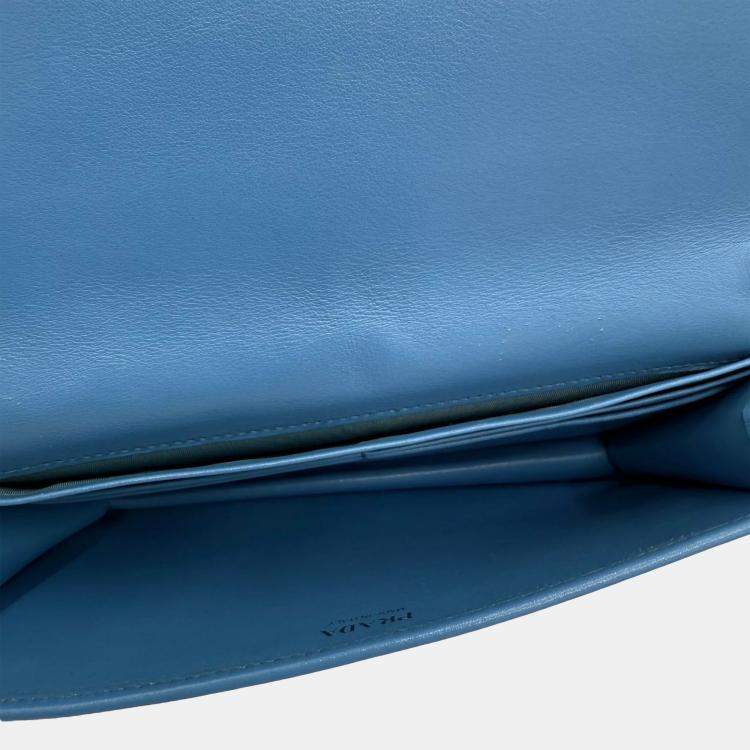 Pre Owned Prada Diagramme Blue Leather Shoulder Bag