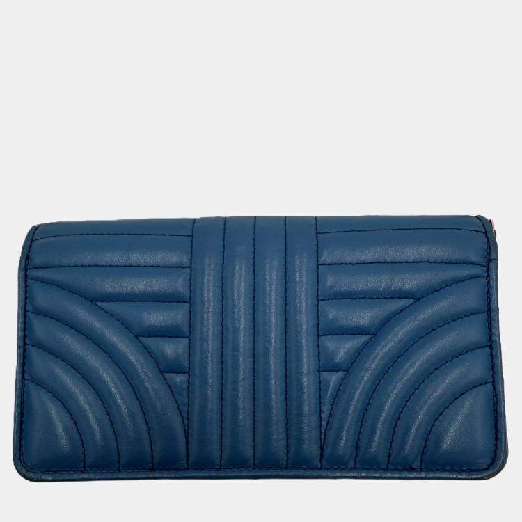 Pre Owned Prada Diagramme Blue Leather Shoulder Bag
