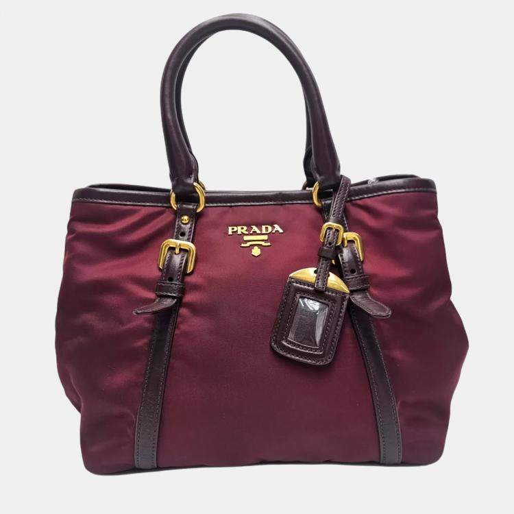 Pre Owned Prada Tessuto Burgundy Nylon Tote Bag