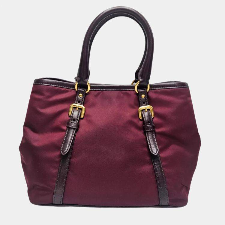Pre Owned Prada Tessuto Burgundy Nylon Tote Bag