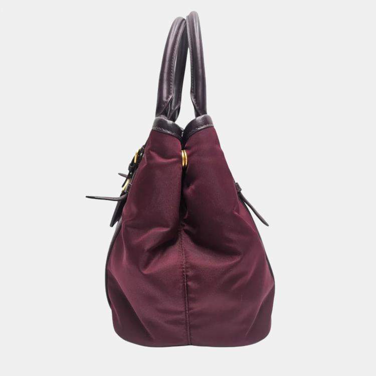 Pre Owned Prada Tessuto Burgundy Nylon Tote Bag