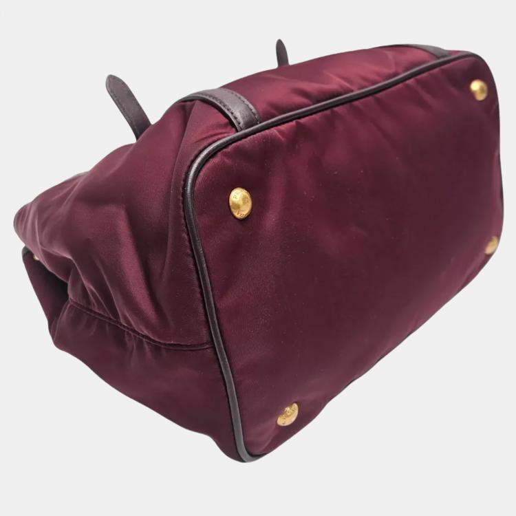 Pre Owned Prada Tessuto Burgundy Nylon Tote Bag