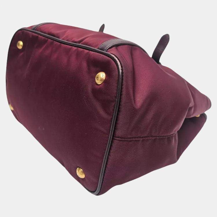 Pre Owned Prada Tessuto Burgundy Nylon Tote Bag
