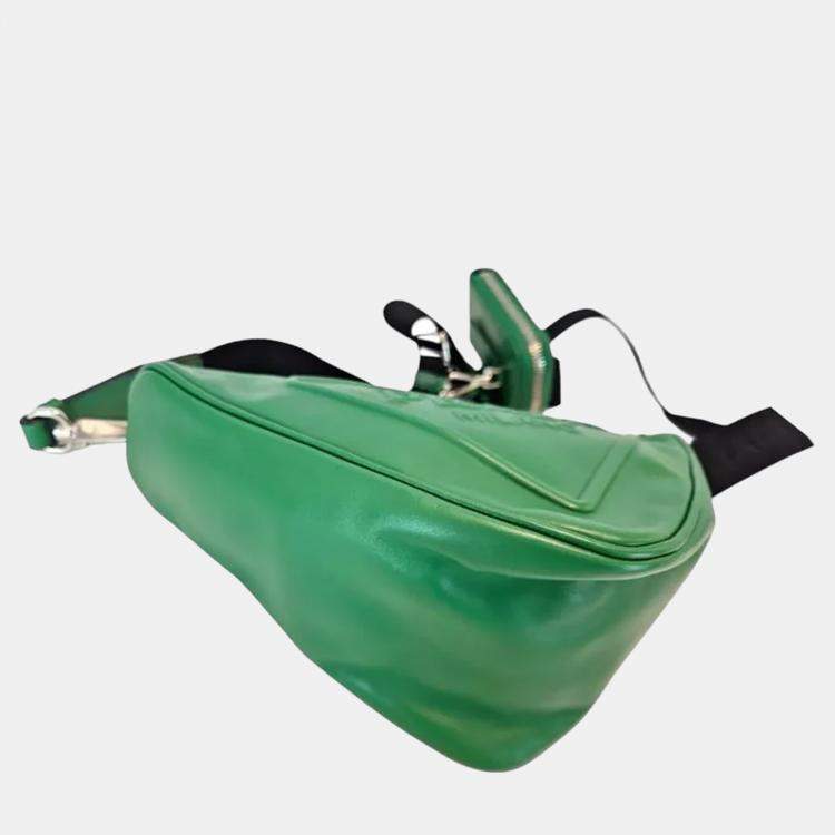 Pre Owned Prada Triangle Green Leather Shoulder Bag