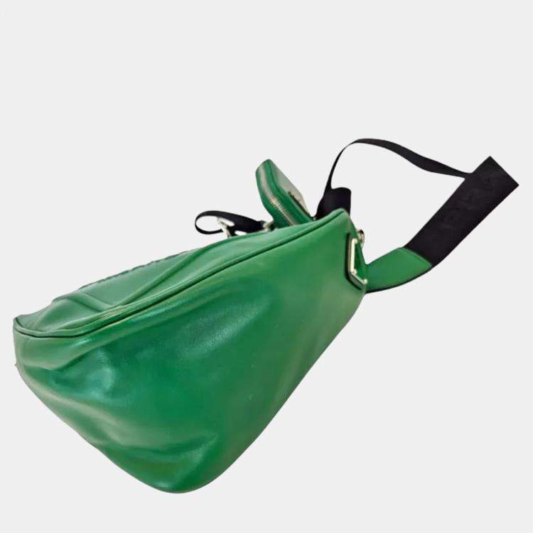 Pre Owned Prada Triangle Green Leather Shoulder Bag