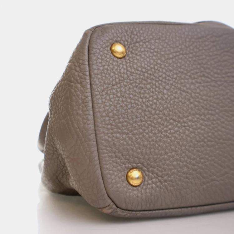 Pre Owned Prada Shopper Large Grey Brown Vitello Diano Leather Tote Bag