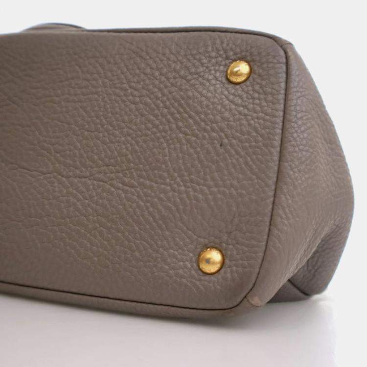 Pre Owned Prada Shopper Large Grey Brown Vitello Diano Leather Tote Bag