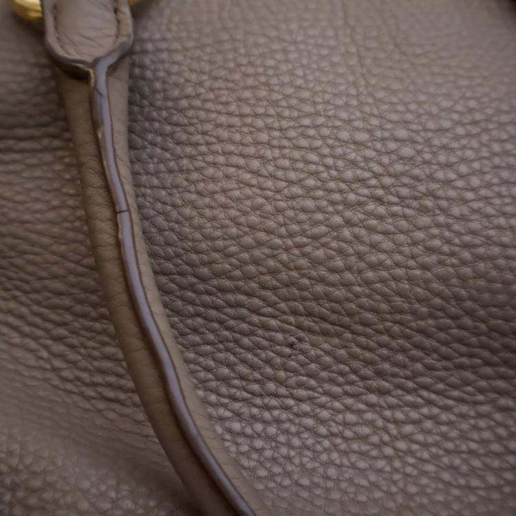 Pre Owned Prada Shopper Large Grey Brown Vitello Diano Leather Tote Bag