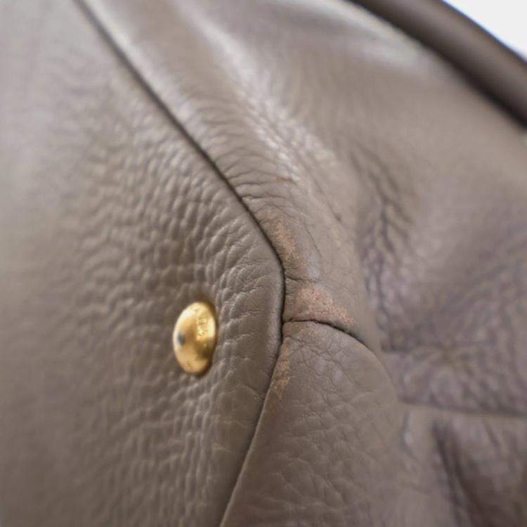 Pre Owned Prada Shopper Large Grey Brown Vitello Diano Leather Tote Bag