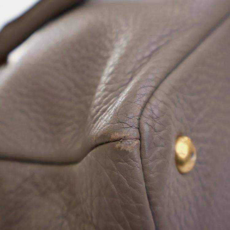 Pre Owned Prada Shopper Large Grey Brown Vitello Diano Leather Tote Bag