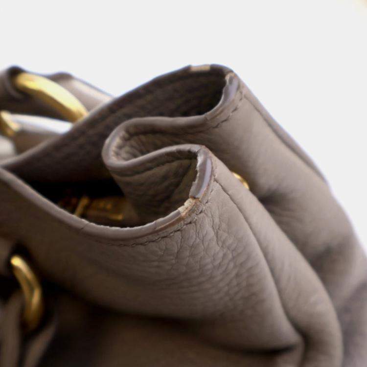 Pre Owned Prada Shopper Large Grey Brown Vitello Diano Leather Tote Bag