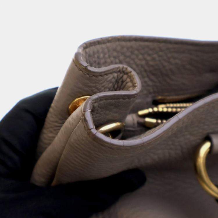 Pre Owned Prada Shopper Large Grey Brown Vitello Diano Leather Tote Bag