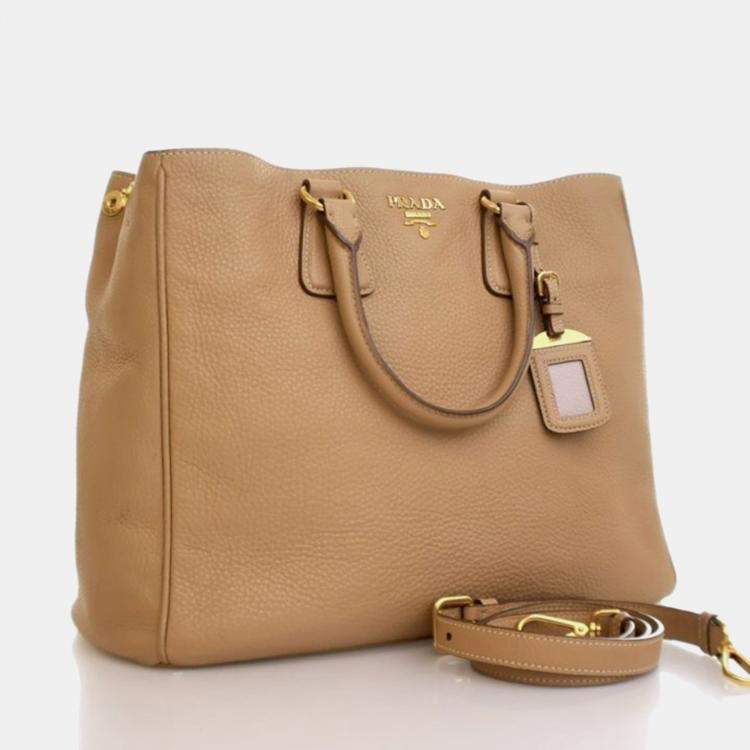 Pre Owned Prada Large Beige Calfskin Vitello Daino Tote Bag