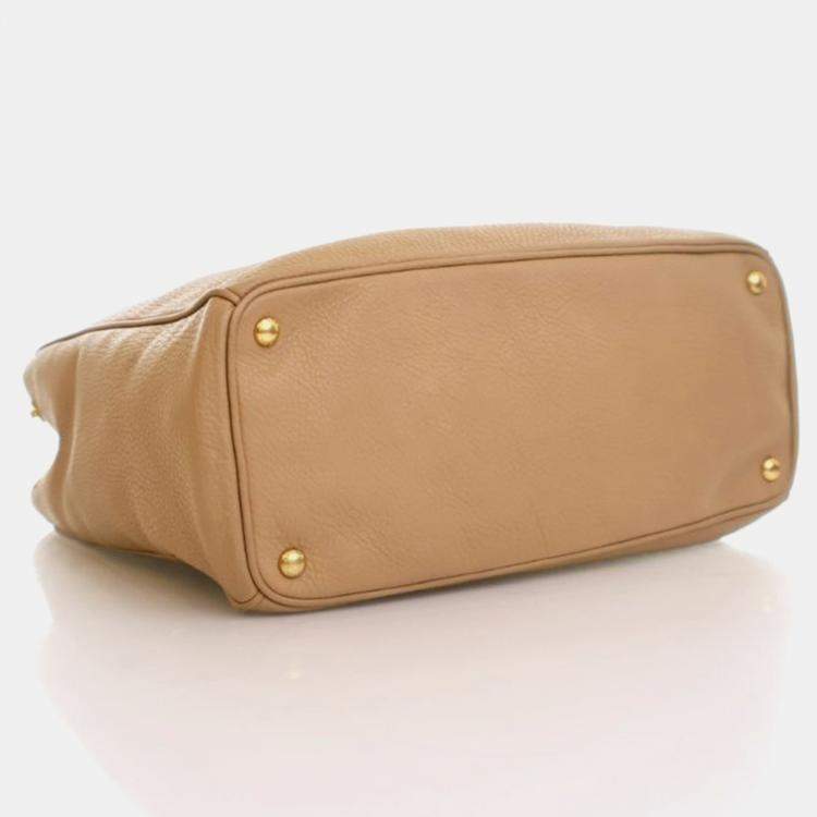 Pre Owned Prada Large Beige Calfskin Vitello Daino Tote Bag