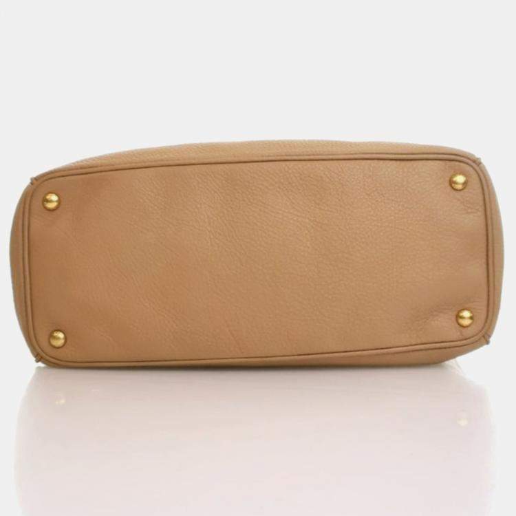 Pre Owned Prada Large Beige Calfskin Vitello Daino Tote Bag