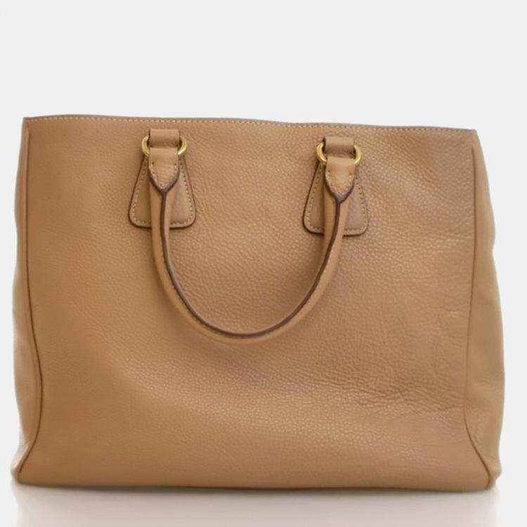 Pre Owned Prada Large Beige Calfskin Vitello Daino Tote Bag