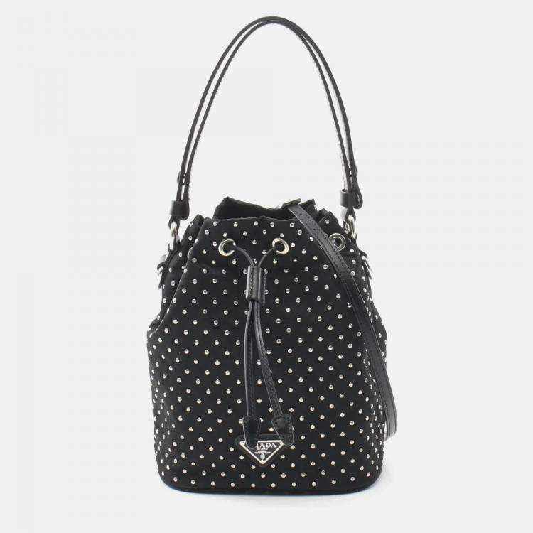 Pre Owned Prada Studded Black Nylon Handbag