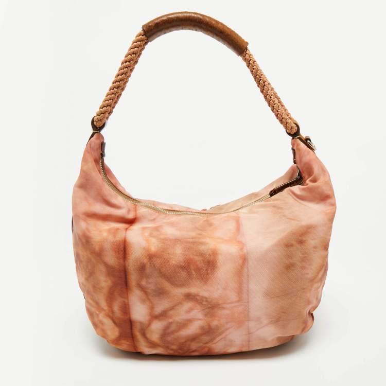 Pre Owned Prada Orange/Brown Leather and Nylon Logo Tie Dye Hobo