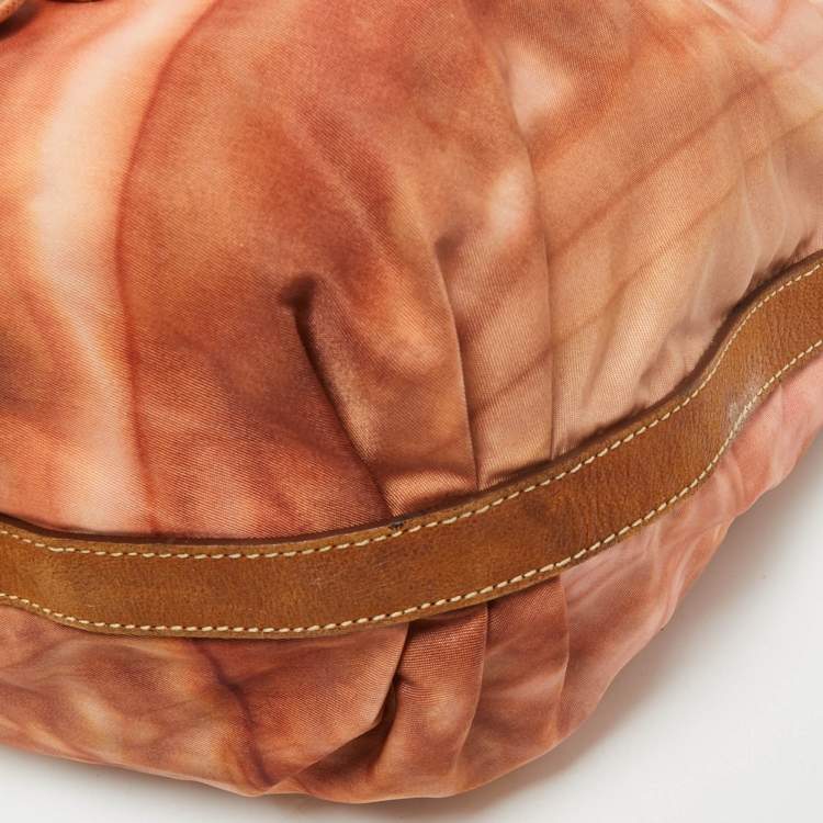Pre Owned Prada Orange/Brown Leather and Nylon Logo Tie Dye Hobo