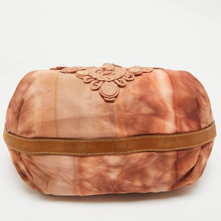 Pre Owned Prada Orange/Brown Leather and Nylon Logo Tie Dye Hobo