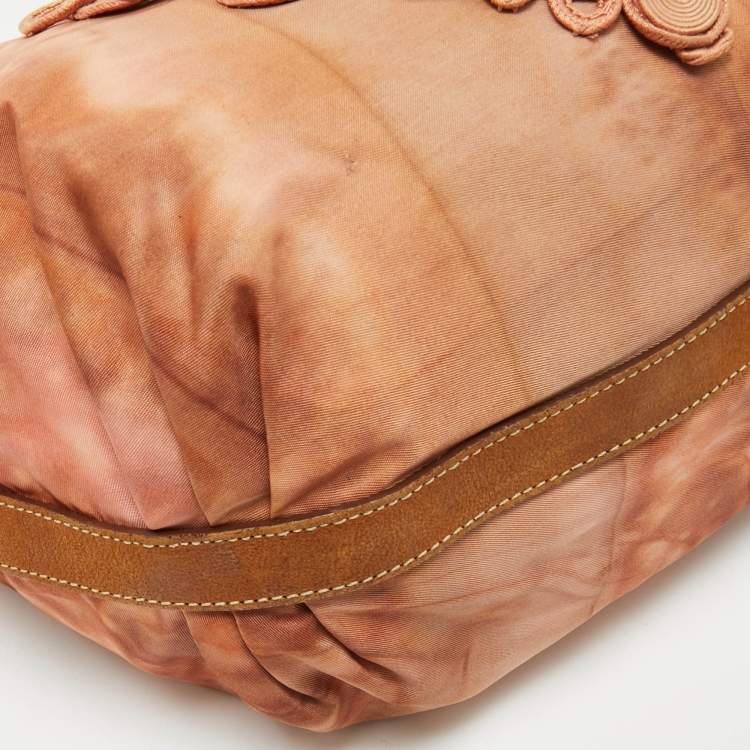 Pre Owned Prada Orange/Brown Leather and Nylon Logo Tie Dye Hobo