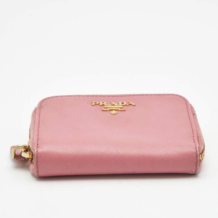 Pre Owned Prada Pink Saffiano Leather Zip Coin Purse