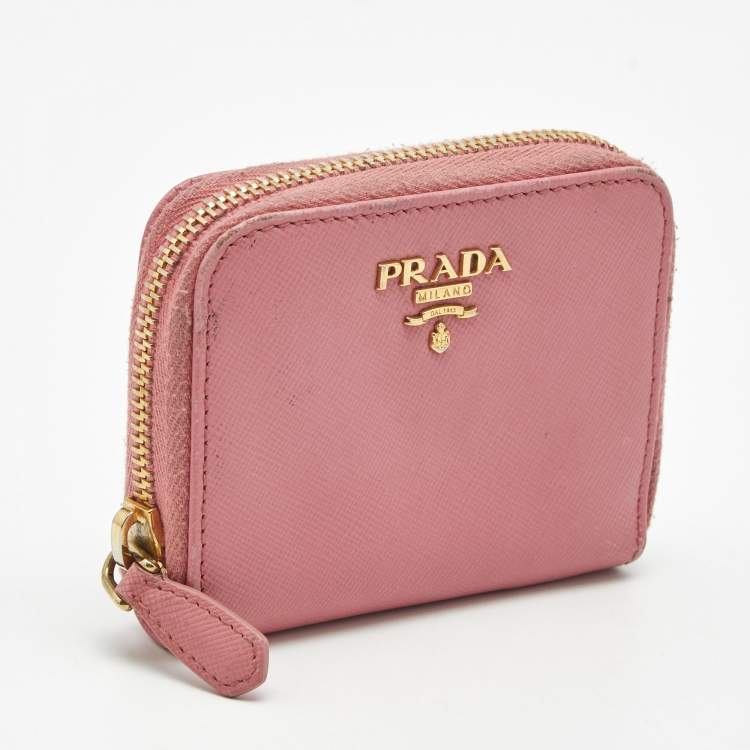 Pre Owned Prada Pink Saffiano Leather Zip Coin Purse