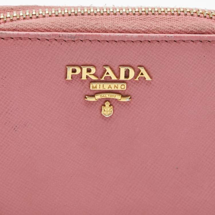 Pre Owned Prada Pink Saffiano Leather Zip Coin Purse