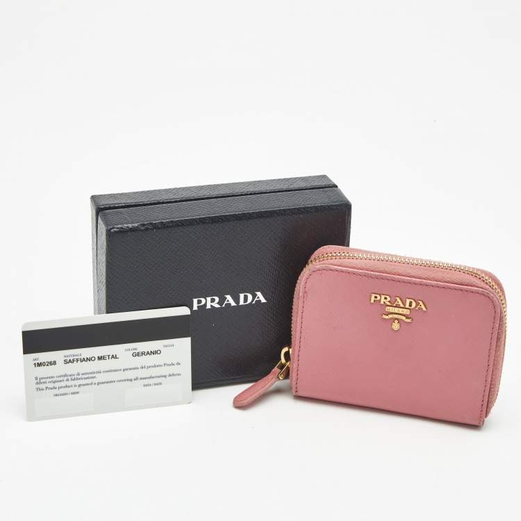 Pre Owned Prada Pink Saffiano Leather Zip Coin Purse