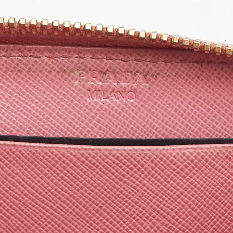 Pre Owned Prada Pink Saffiano Leather Zip Coin Purse