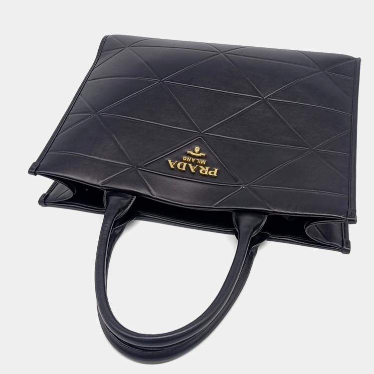 Pre Owned Prada Black Leather Soft Calf Logo Tote Bag