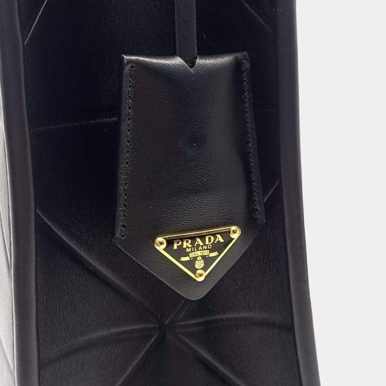 Pre Owned Prada Black Leather Soft Calf Logo Tote Bag
