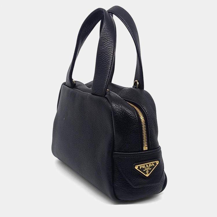 Pre Owned Prada Black Leather Dino Shoulder Bag