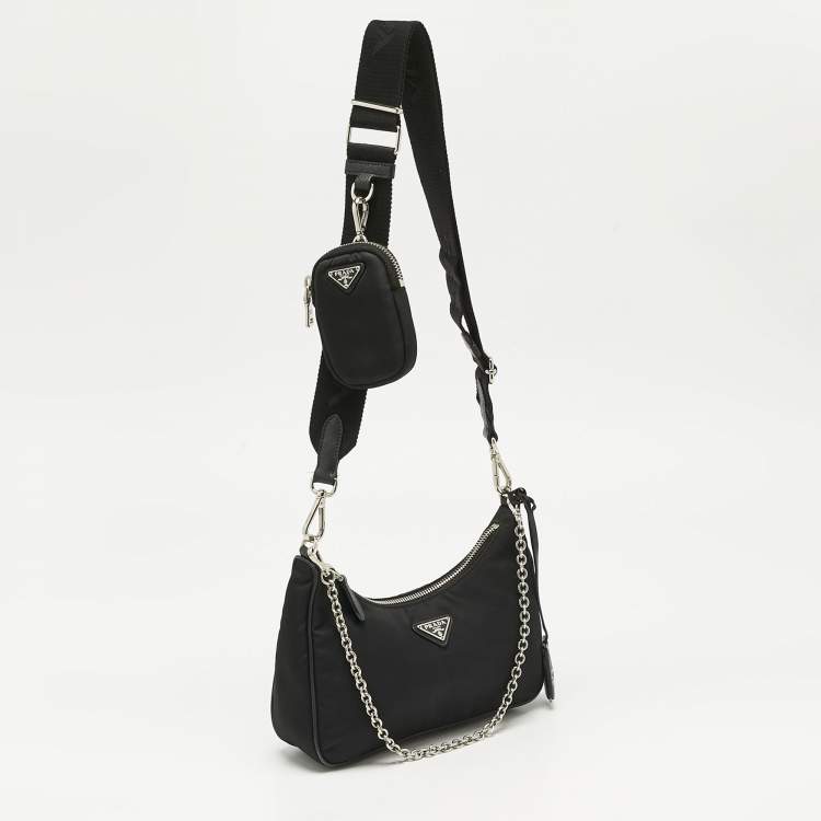 Pre Owned Prada Black Nylon and Saffiano Leather Re-Edition 2005 Shoulder Bag