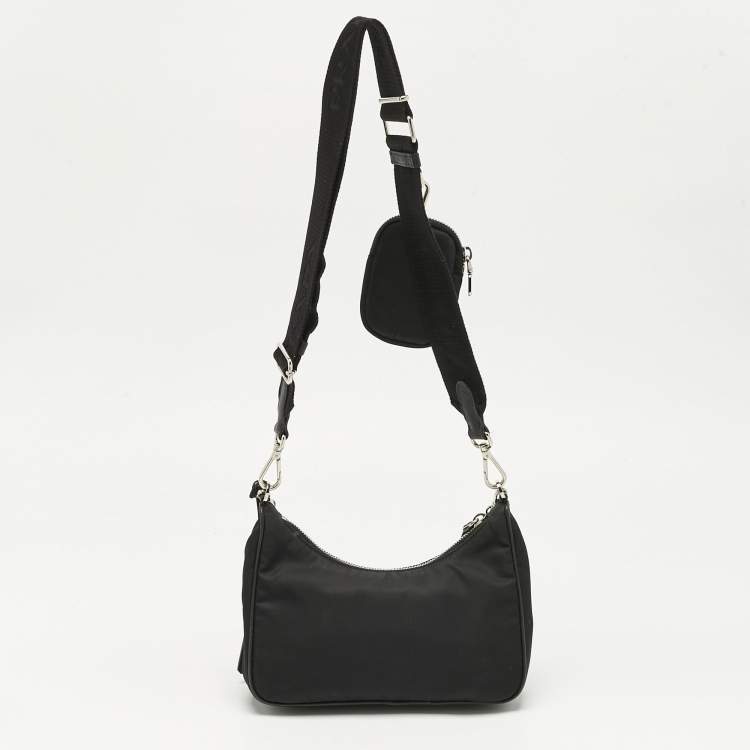 Pre Owned Prada Black Nylon and Saffiano Leather Re-Edition 2005 Shoulder Bag