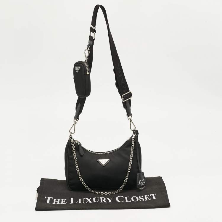 Pre Owned Prada Black Nylon and Saffiano Leather Re-Edition 2005 Shoulder Bag