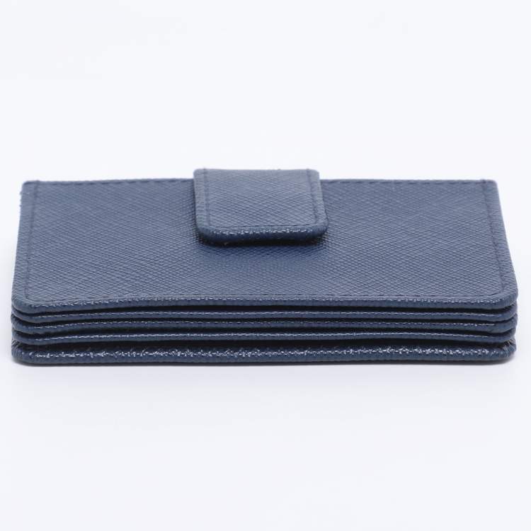 مملوكة مسبقًا Prada Blue Saffiano Lux Leather 5 Gusset Card Holder