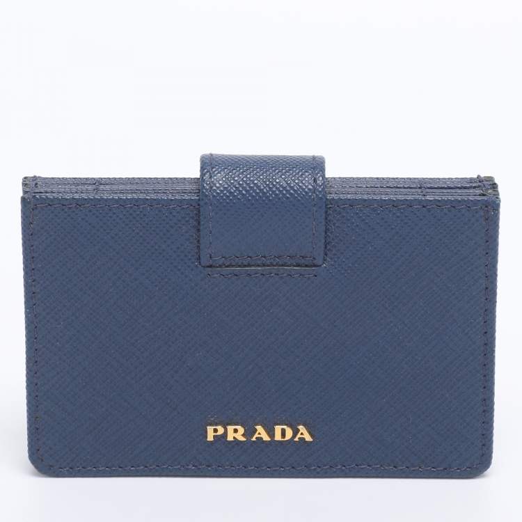 مملوكة مسبقًا Prada Blue Saffiano Lux Leather 5 Gusset Card Holder
